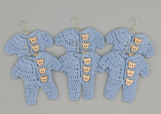 Set of 6 Baby Blue Crochet Onesies – Baby Shower & Welcome Favors