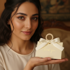 Elegant Wedding Favor Boxes with Wooden Handle & Ribbon - "Thank You" Guest Gift Box - Party Favor Boxes & Party Gifts  - Set of 12