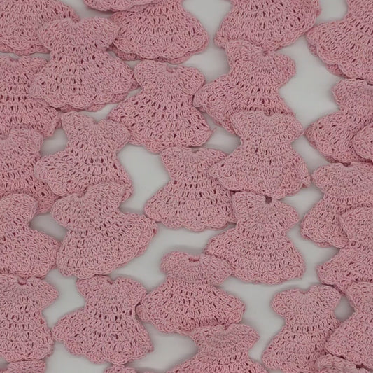 Mini Pink Crochet Dress Party Gifts (Set of 6) Tiny Handmade Baby Shower Party Favors with Hangers or Rack Options