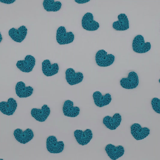 Set of 12 Tiny Turquoise Crochet Hearts - 1inch Mini Hand-Stitched Appliques for Scrapbooking, Crafts & Table Scatter