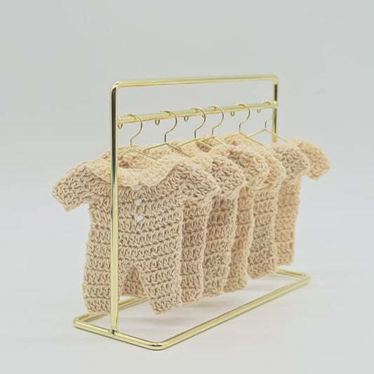 Tiny Crochet Party Gifts - Cream Baby Shower Onesie Favors - Boho Gender Neutral Handmade Favors with Hangers & Rack Options