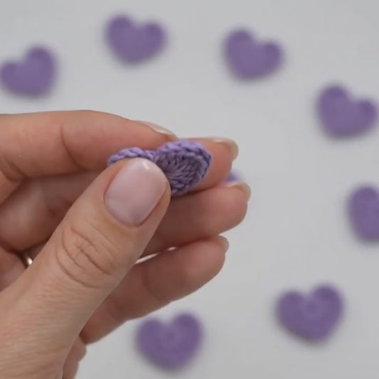 Tiny Purple Crochet Hearts Appliques Set of 12 - 1 Inch Small Knit Heart Embellishments for Scrapbooking, Valentine Crafts, Party Favors