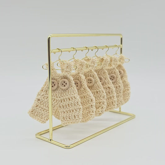 Party Favor 6pk: Mini Cream Crochet Overalls 3" Party Gifts - Boho Baby Shower Keepsake & Decor