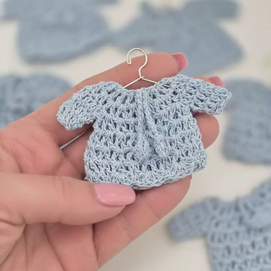 Mini Crochet Sweater Party Gift & Party Favor Set - Tiny Blue Favor Outfits | Handmade Party Gift Favor for Baby Showers & Events
