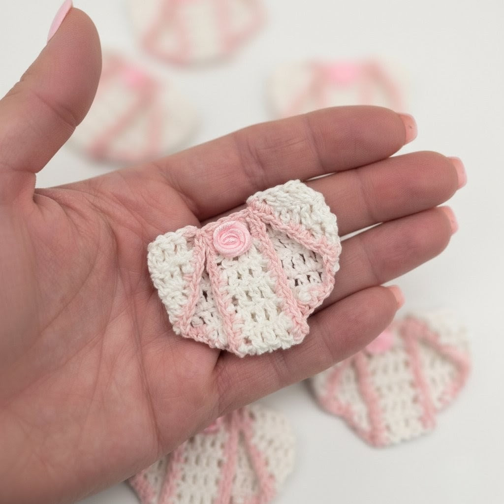 Mini Crochet Baby Diaper Party Gifts - Handmade Pink & White Party Favor Diapers for Baby Shower, Gender Reveal, Crafts & Keepsakes - 6 pcs