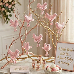 Set of 6 Sweet Pink Crochet Bird Ornaments | Handmade Baby Shower Decor | Nursery Hanging Decoration | Love Bird Party Favors