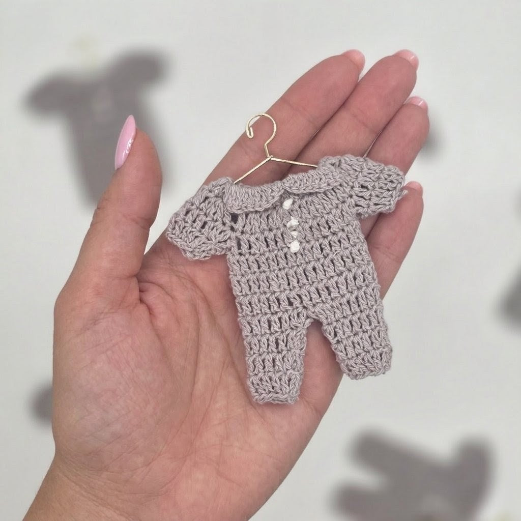 Grey Mini Crochet Romper Party Favor & Party Gifts | 3" Tiny Table Scatter for Baby Shower or Birthday - Set of 6