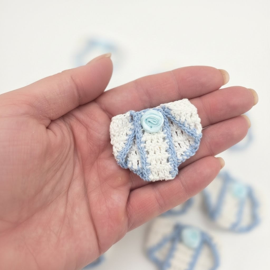 Mini Crochet Baby Diaper Party Gifts - Handmade Blue & White Party Favor Diapers for Baby Shower, Gender Reveal, Crafts & Keepsakes - 6 pcs