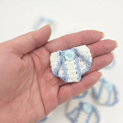 Mini Crochet Baby Diaper Party Gifts - Handmade Blue & White Party Favor Diapers for Baby Shower, Gender Reveal, Crafts & Keepsakes - 6 pcs