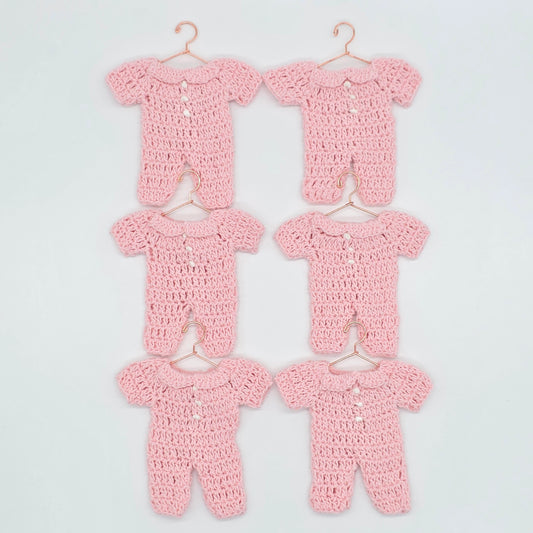 Pink Crochet Baby Onesie Party Favors - Set of 6 Mini Onesie Party Gifts - Handmade Baby Shower Favors & Decor