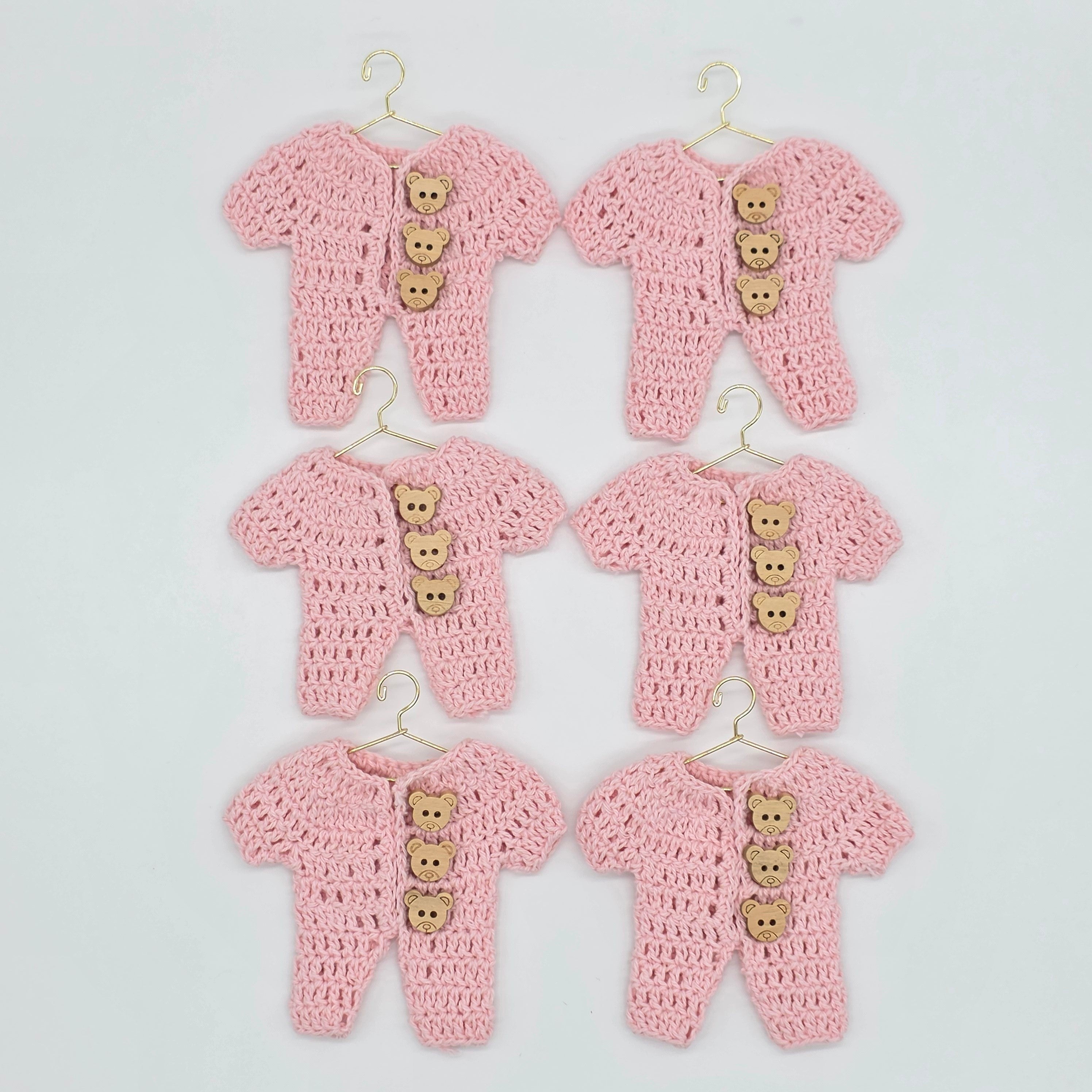 Pink Crochet Party Favor with teddy bear charms - The Cutest Mini Party Gift Set for Baby Showers & Birthdays - Set of 6