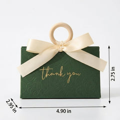 Tiny Green Party Favoring Party Gift Boxes with Wood Ring and Cream Ribbon - Triangular (Set of 12)