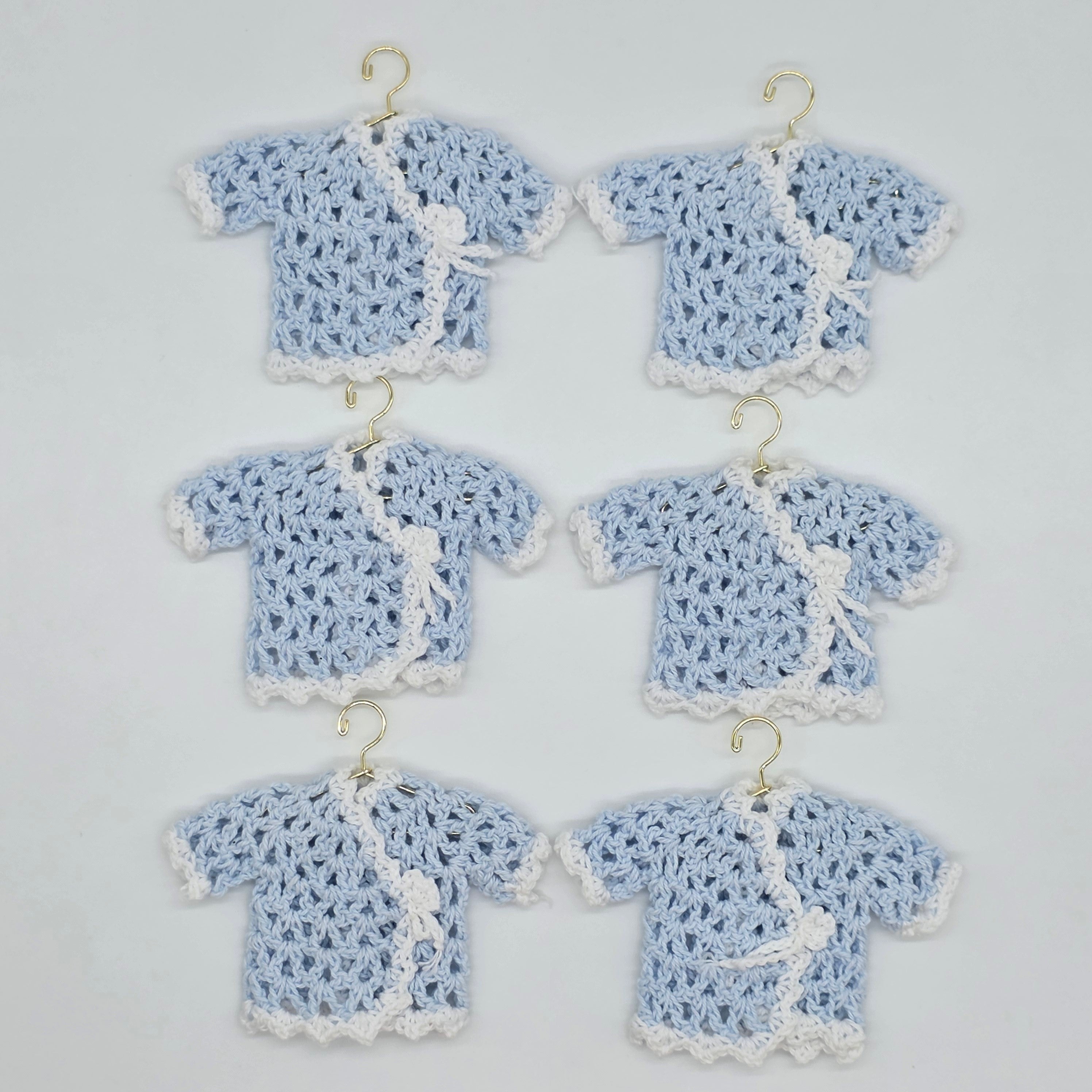 Mini Crochet Baby Shower Favors - Blue & White Tiny Jackets - Set of 6 Party Gift & Party Favor with Hanger Options