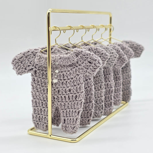 Grey Mini Crochet Romper Party Favor & Party Gifts | 3" Tiny Table Scatter for Baby Shower or Birthday - Set of 6