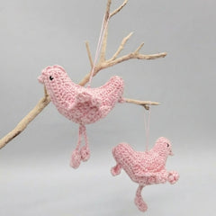 Set of 6 Sweet Pink Crochet Bird Ornaments | Handmade Baby Shower Decor | Nursery Hanging Decoration | Love Bird Party Favors
