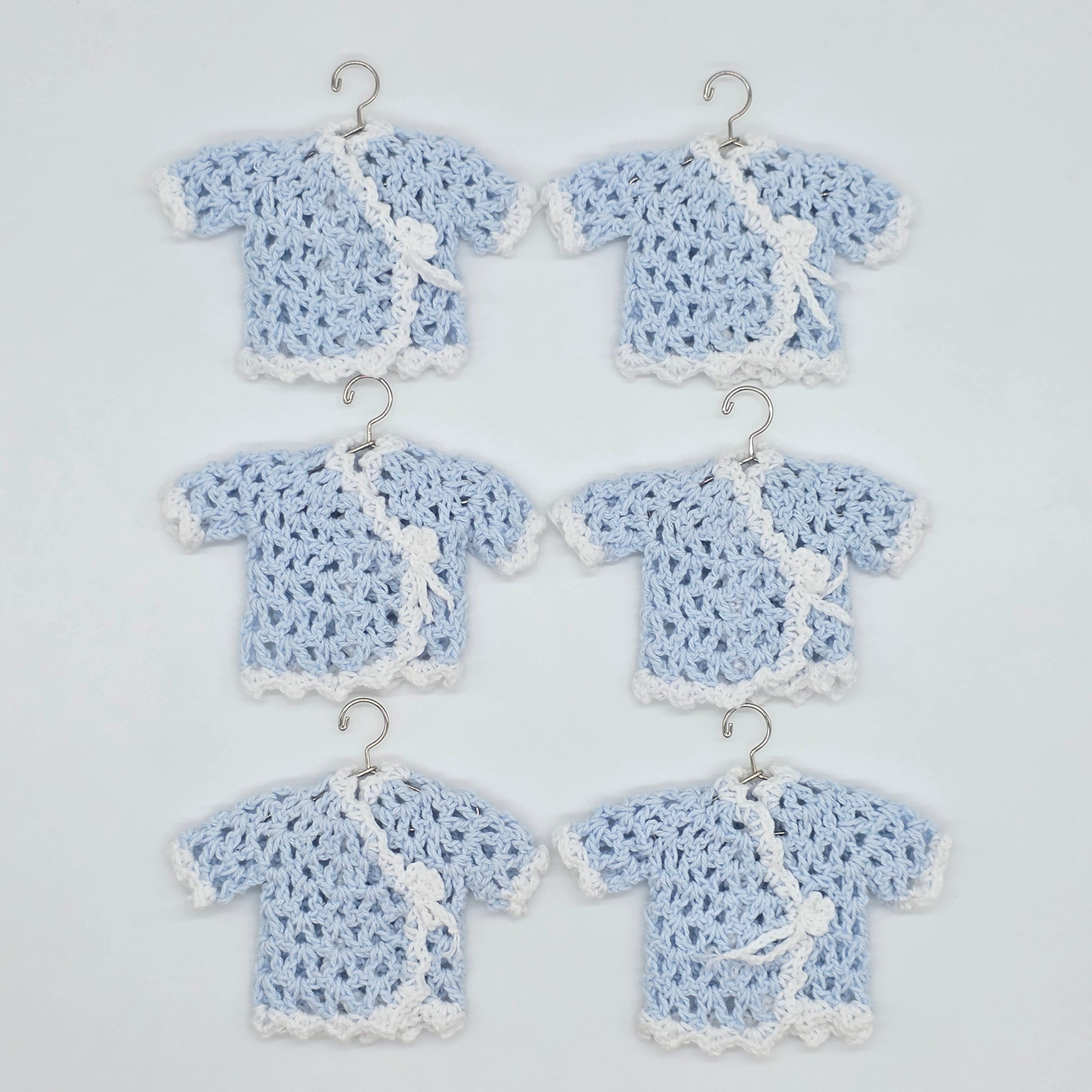 Mini Crochet Baby Shower Favors - Blue & White Tiny Jackets - Set of 6 Party Gift & Party Favor with Hanger Options