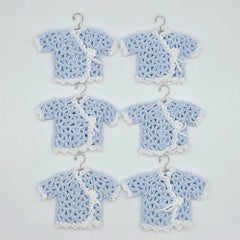Mini Crochet Baby Shower Favors - Blue & White Tiny Jackets - Set of 6 Party Gift & Party Favor with Hanger Options