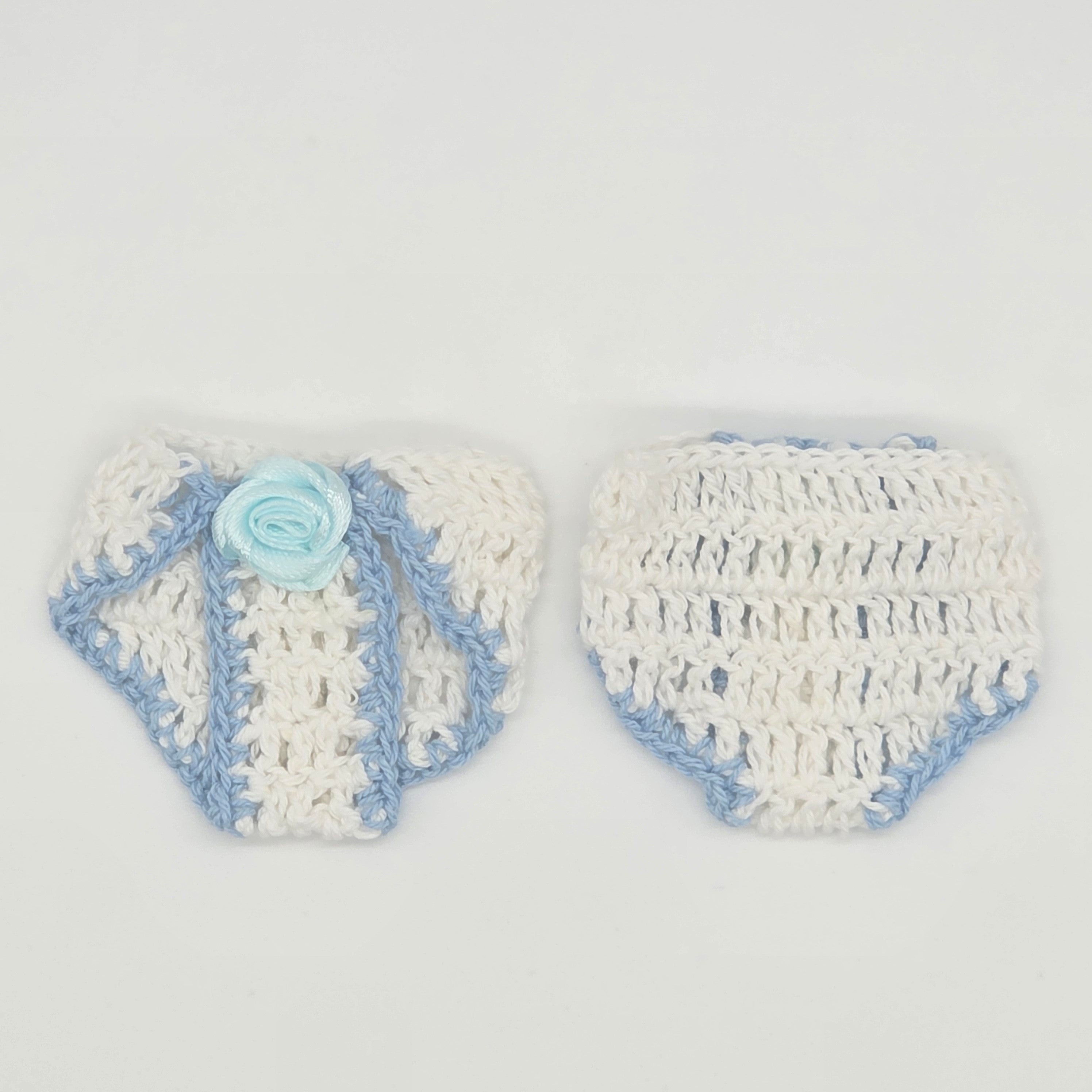 Mini Crochet Baby Diaper Party Gifts - Handmade Blue & White Party Favor Diapers for Baby Shower, Gender Reveal, Crafts & Keepsakes - 6 pcs