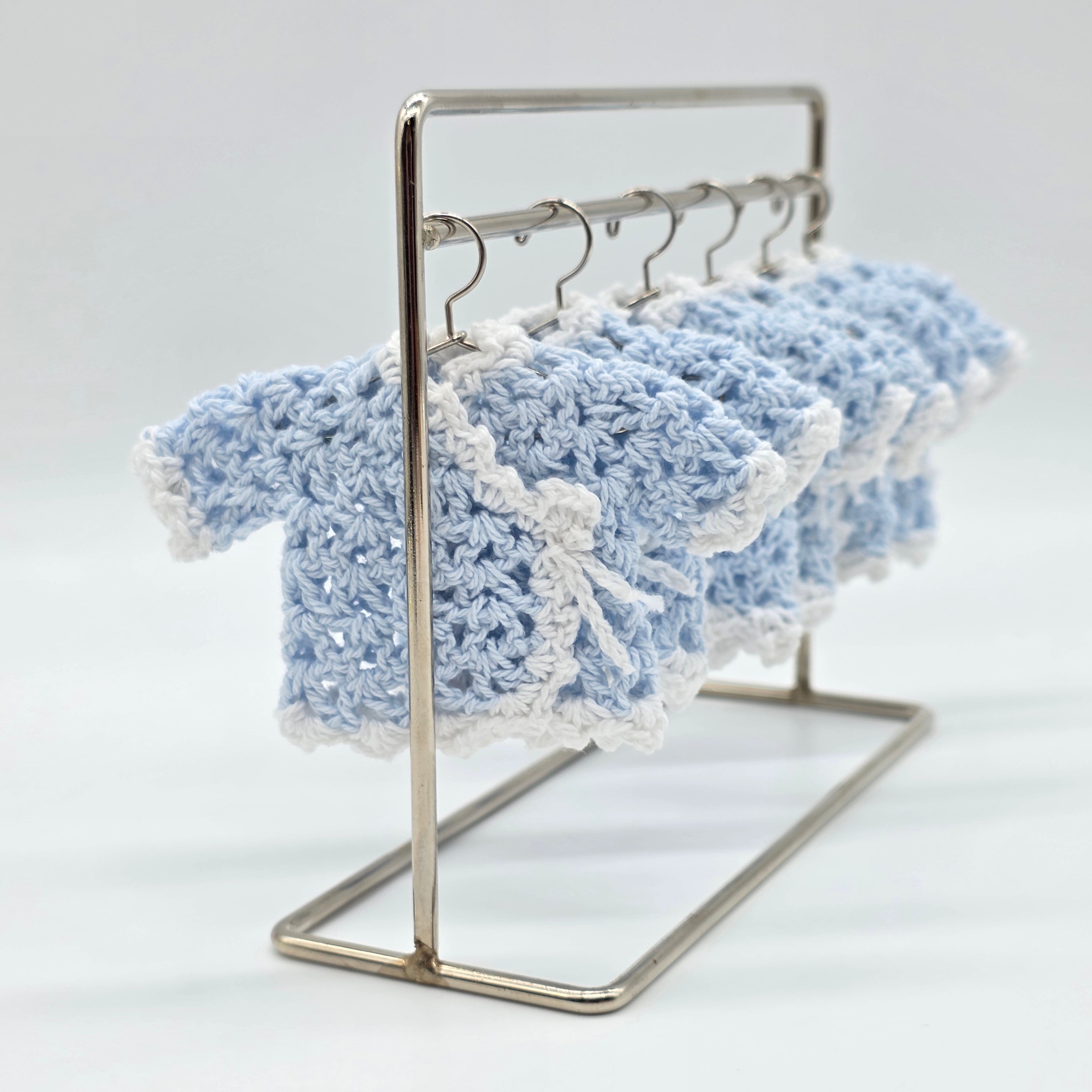 Mini Crochet Baby Shower Favors - Blue & White Tiny Jackets - Set of 6 Party Gift & Party Favor with Hanger Options
