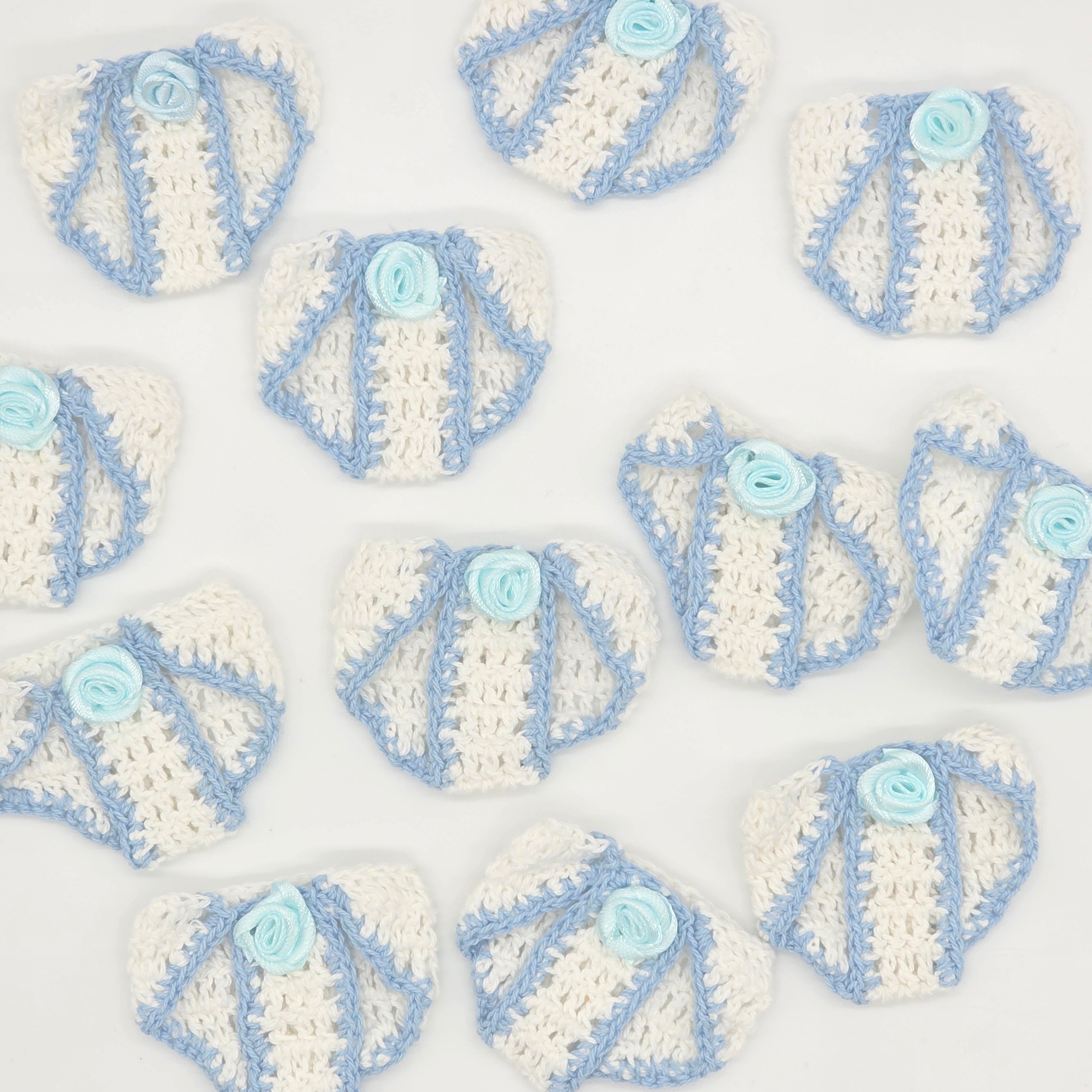 Mini Crochet Baby Diaper Party Gifts - Handmade Blue & White Party Favor Diapers for Baby Shower, Gender Reveal, Crafts & Keepsakes - 6 pcs