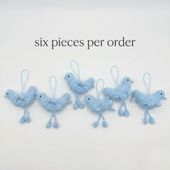 Set of 6 Blue Crochet Bird Ornaments | Handmade Baby Shower Decor | Nursery Hanging Decoration | Love Bird Party Favors