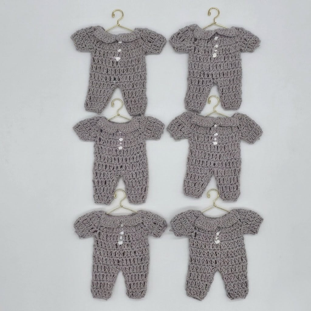 Grey Mini Crochet Romper Party Favor & Party Gifts | 3" Tiny Table Scatter for Baby Shower or Birthday - Set of 6