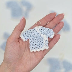 Mini Crochet Baby Shower Favors - Blue & White Tiny Jackets - Set of 6 Party Gift & Party Favor with Hanger Options
