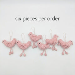 Set of 6 Sweet Pink Crochet Bird Ornaments | Handmade Baby Shower Decor | Nursery Hanging Decoration | Love Bird Party Favors