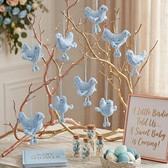 Set of 6 Blue Crochet Bird Ornaments | Handmade Baby Shower Decor | Nursery Hanging Decoration | Love Bird Party Favors