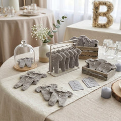 Grey Mini Crochet Romper Party Favor & Party Gifts | 3" Tiny Table Scatter for Baby Shower or Birthday - Set of 6