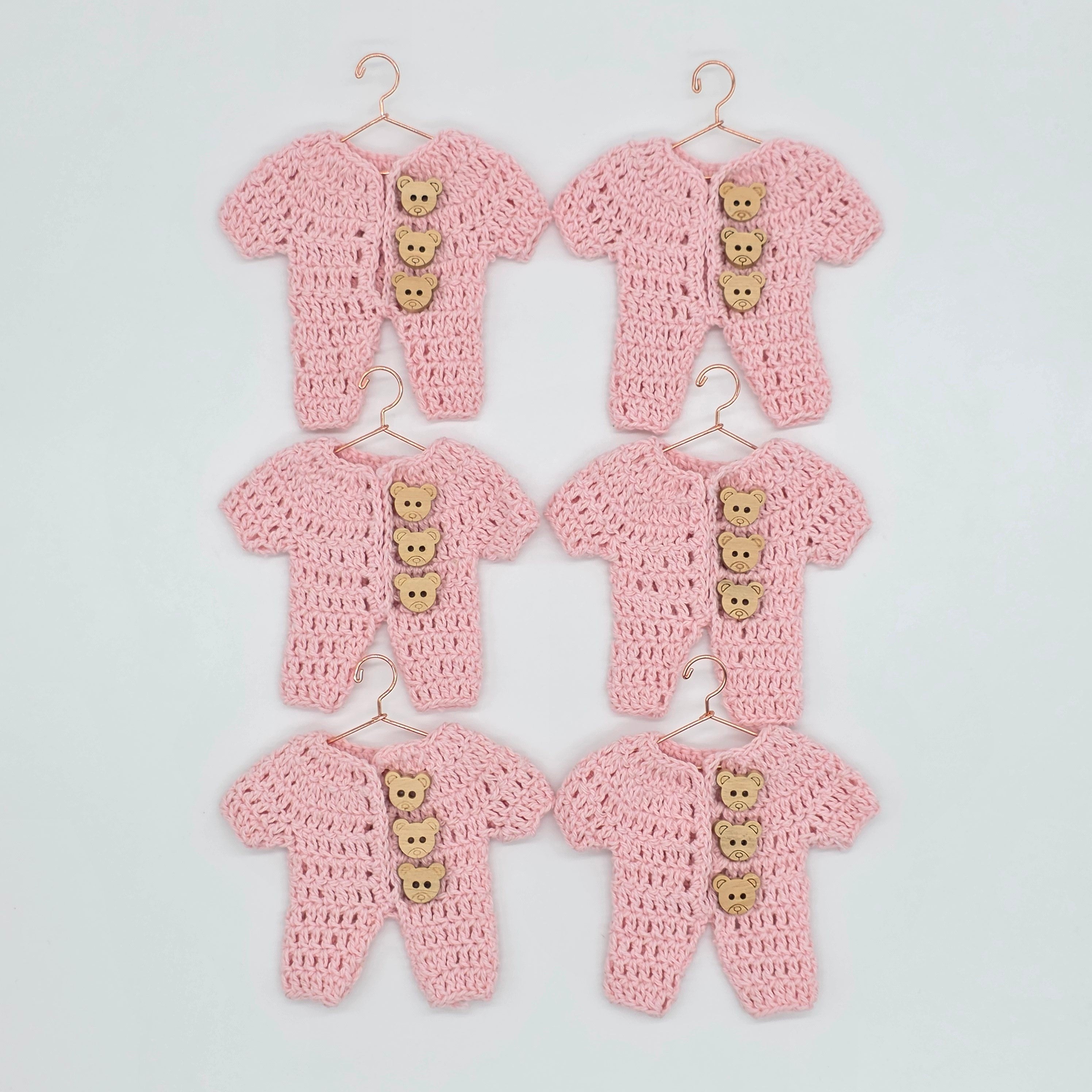 Pink Crochet Party Favor with teddy bear charms - The Cutest Mini Party Gift Set for Baby Showers & Birthdays - Set of 6