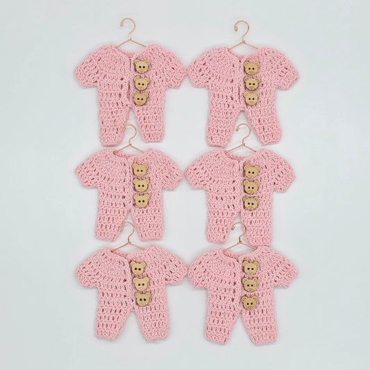 Pink Crochet Party Favor with teddy bear charms - The Cutest Mini Party Gift Set for Baby Showers & Birthdays - Set of 6