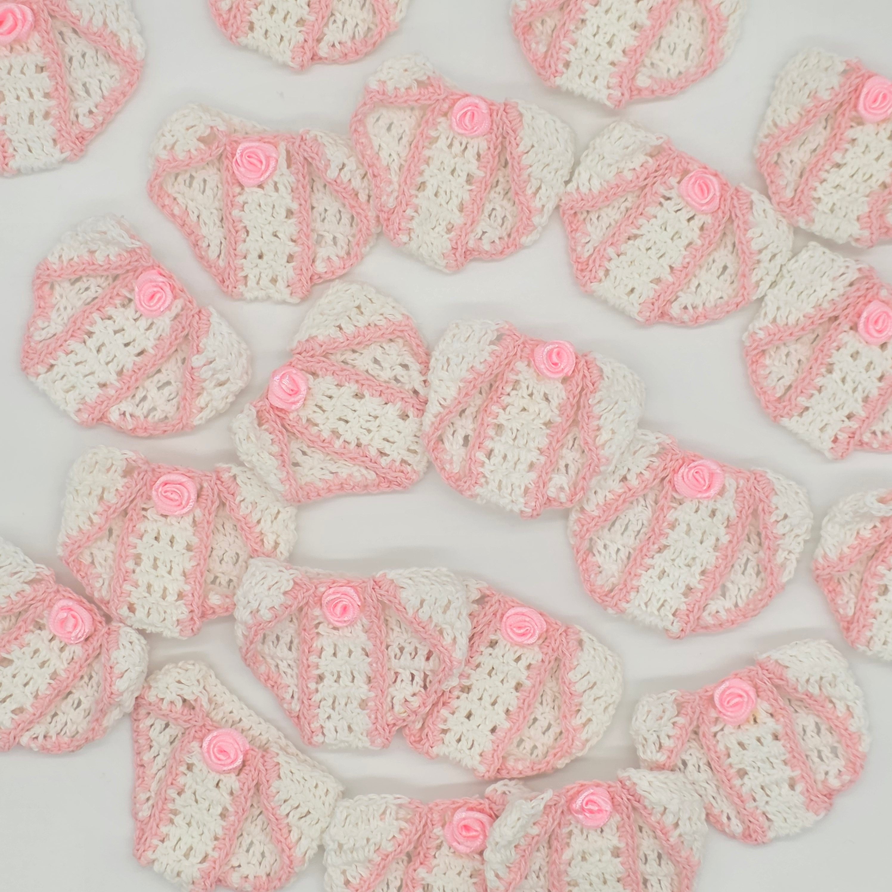 Mini Crochet Baby Diaper Party Gifts - Handmade Pink & White Party Favor Diapers for Baby Shower, Gender Reveal, Crafts & Keepsakes - 6 pcs