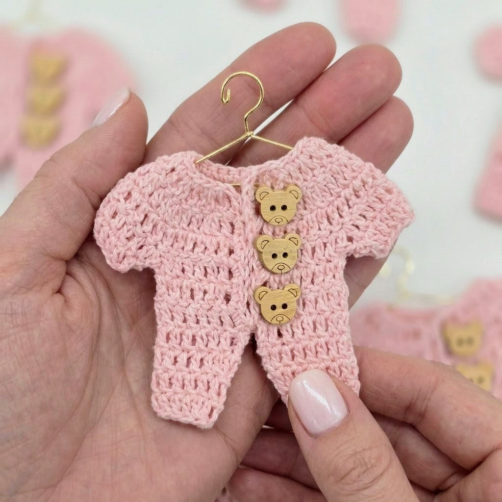 Pink Crochet Party Favor with teddy bear charms - The Cutest Mini Party Gift Set for Baby Showers & Birthdays - Set of 6